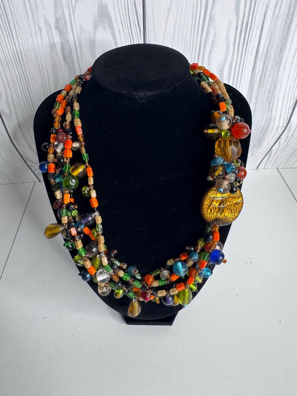 Vintage Multi-strand Art Glass Bohemian Statement Necklace w/ Pendant Vibrant